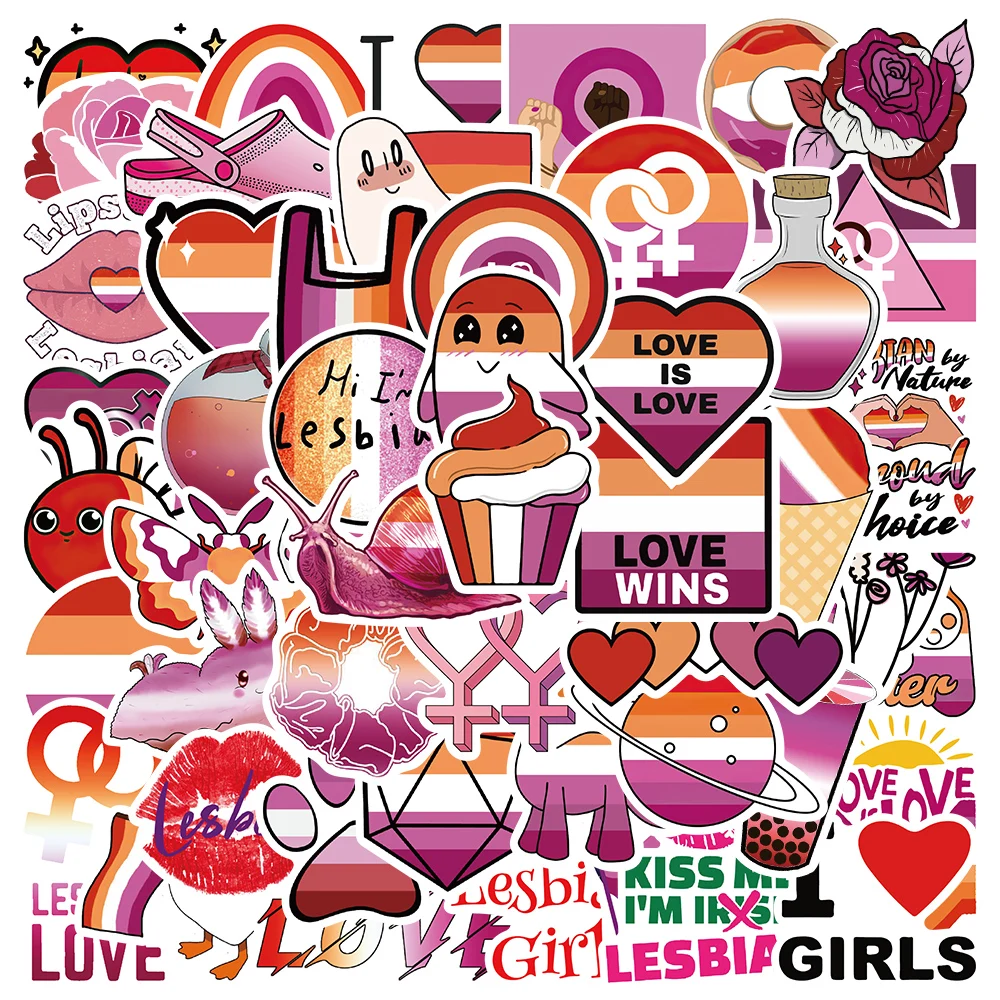 

50pcs Pink and Purple Style Lesbian Stickers For Laptop Phone Water Bottle Girls Toy DIY Waterproof Graffiti Decals