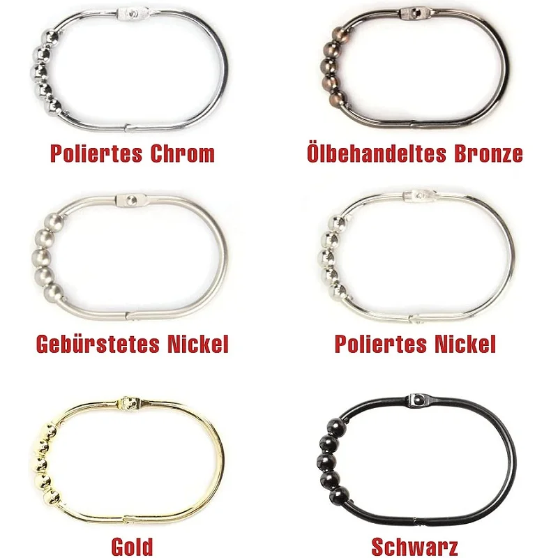 Depot Wide Shower Curtain Rings/Hooks Set, Decorative Polished Chrome Finish, 100% Rustproof Stainless Steel, Set of 12 Rings