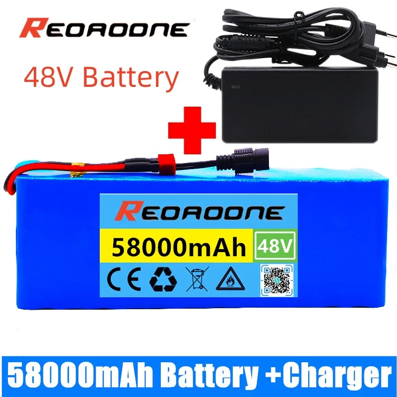 48v lithium ion Batterie 58Ah 1000w 13S3P 18650 li-ion Battery Pack For 54.6v E-bike Electric bicycle Scooter with BMS + Charger