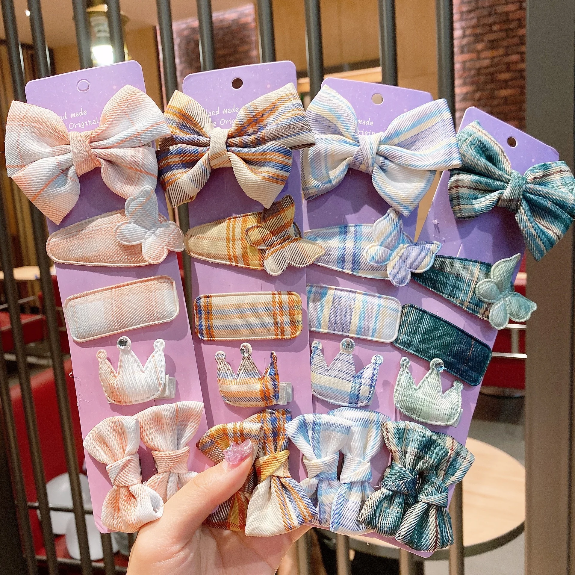 6 шт./компл. корейские разноцветные заколки для волос в клетку с бантом и бабочкой