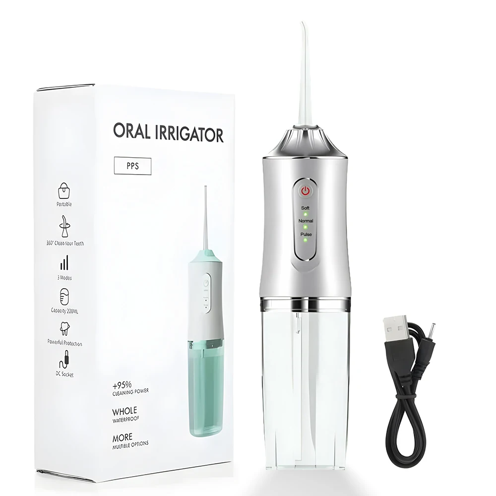 Oral Irrigator Portable Dental Water Flosser Water Jet Floss Tooth Pick 1 Jet Tip 220ml 3 Modes Teeth Cleaner