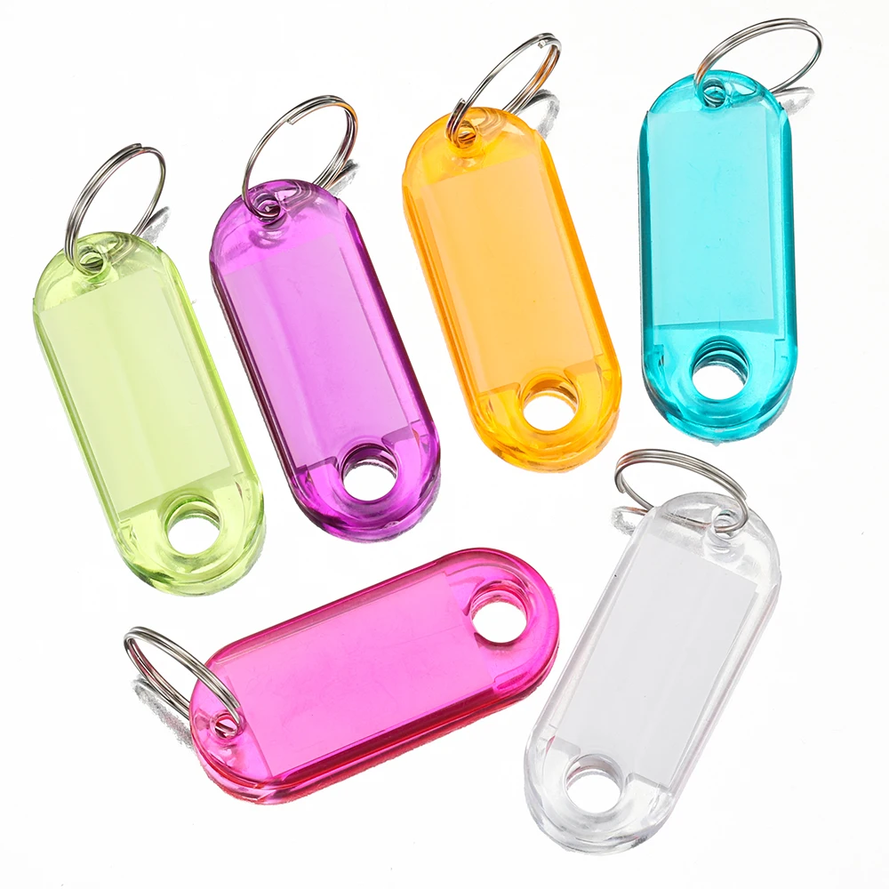 10pcs Key Tags Clear Plastic Split Key Ring with Paper Labels