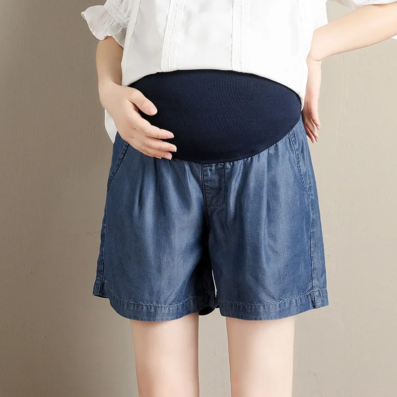 

Fdfklak L-5XL Plus Size Pregnant Women Denim Shorts High Waist Summer Casual Loose Pants For Pregnancy Clothes Mother