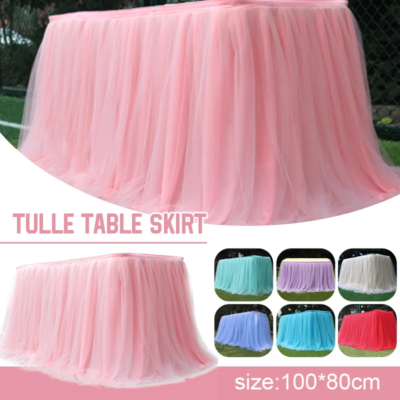 100x80cm Table Skirts Birthday Tulle Table Skirting Wedding Party Tutu Tulle Cloth Baby Shower Wedding Party Home Decor