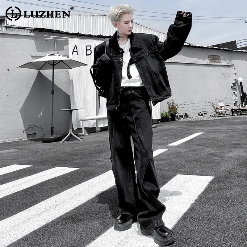 

LUZHEN 2024 Spring Splicing Design Denim Jacket Two-piece Sets Trendy High Street Men's Jeans Original Stylish Clothes LZ2175