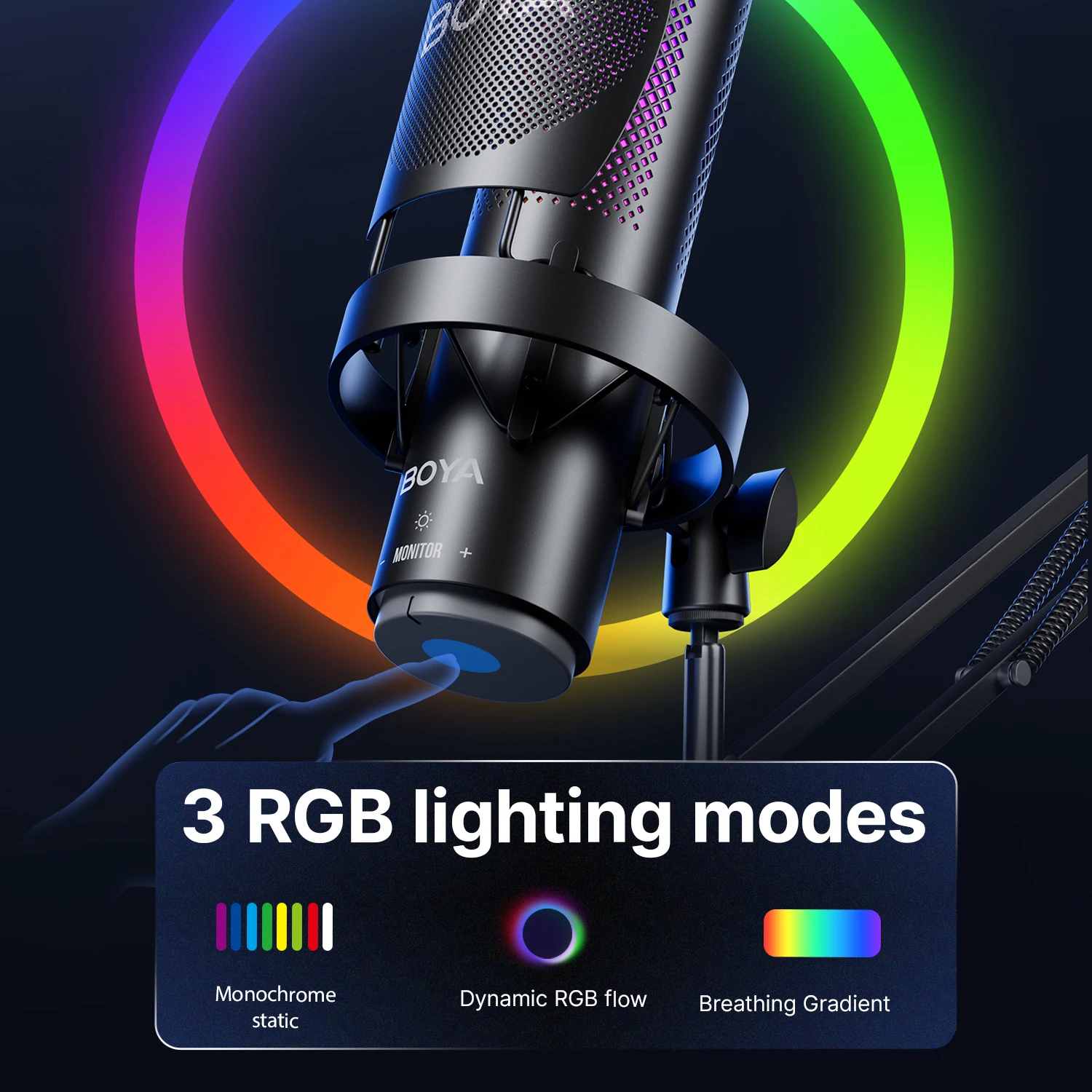 ميكروفون مكثف USB BOYA K9 مع تحكم RGB/مقبس سماعة ا...