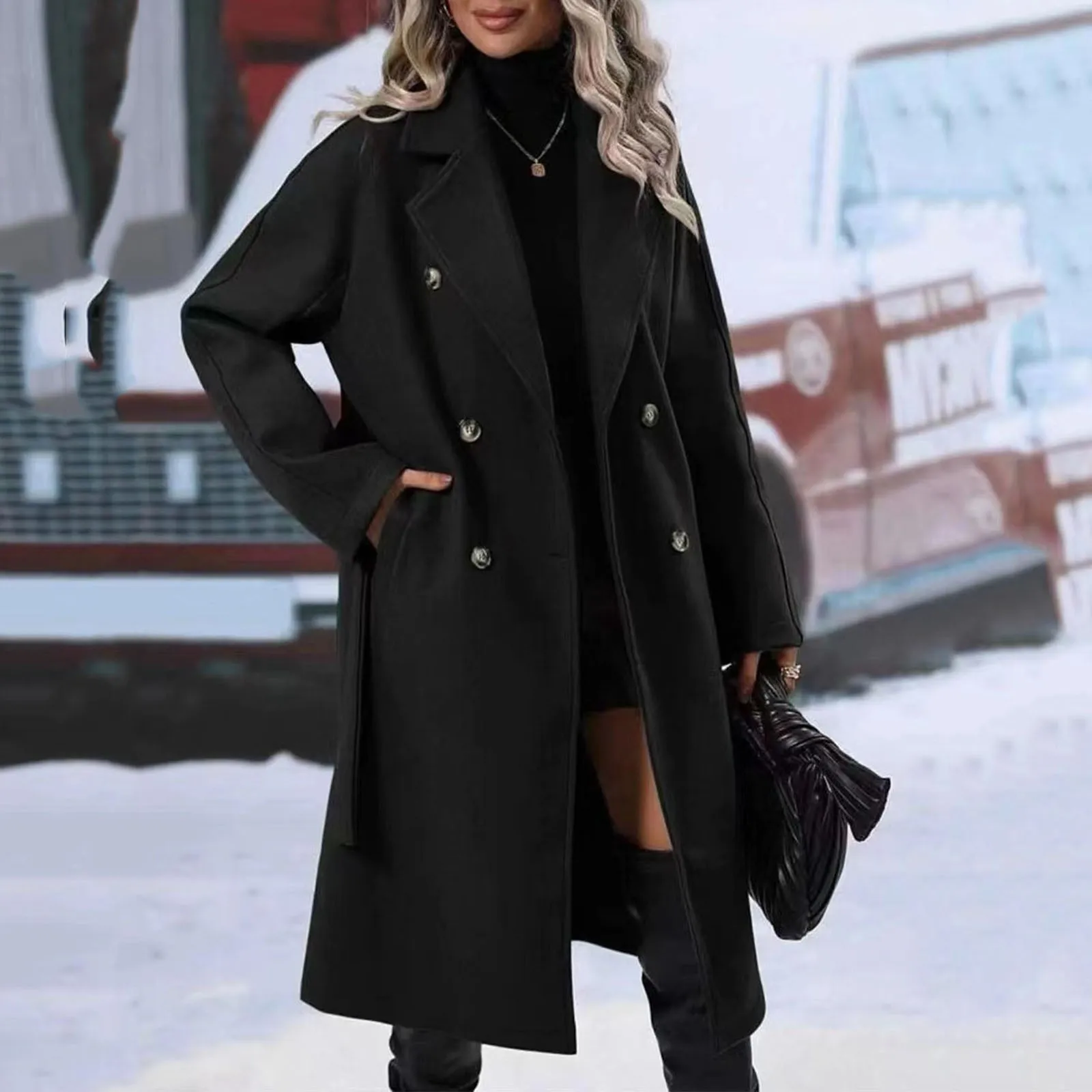 

Women Mid Long Wool Coat Autumn Winter Warm Thicken Trench Coats Elegant Double-breasted Outwears Classic Office Female Jackets