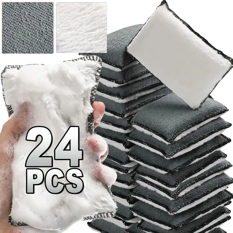 Soft Double Side Microfiber Scrubbing Sponge 2/24PCS for Car Leather Cleaning Microfiber Towel Wax Sponge Auto Detailing