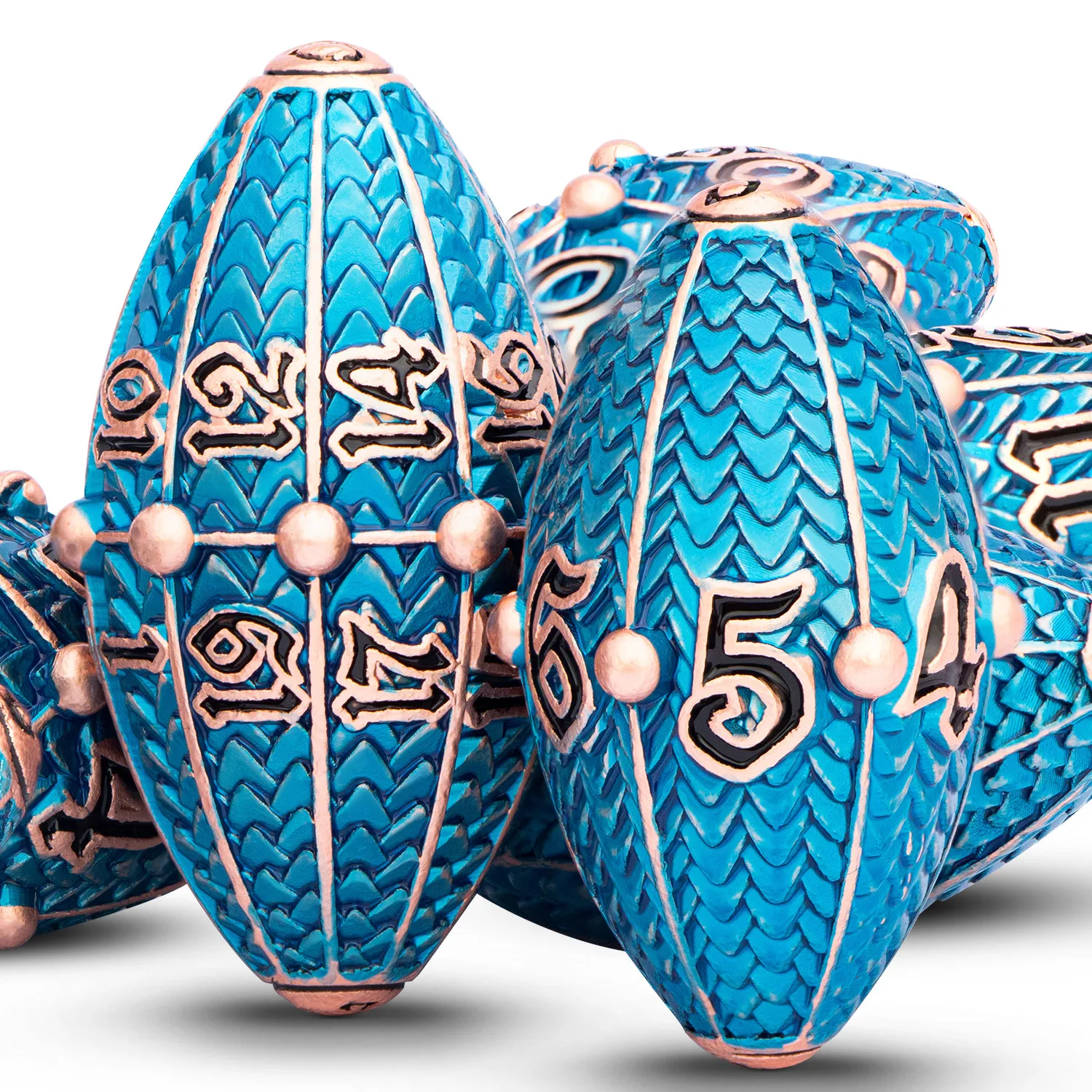 ARUOHHA Copper Blue DND Metal Dice Dragon Egg Dice D20 Dungeon and Dragon Role Playing Game D&D Polyhedral D and D Set