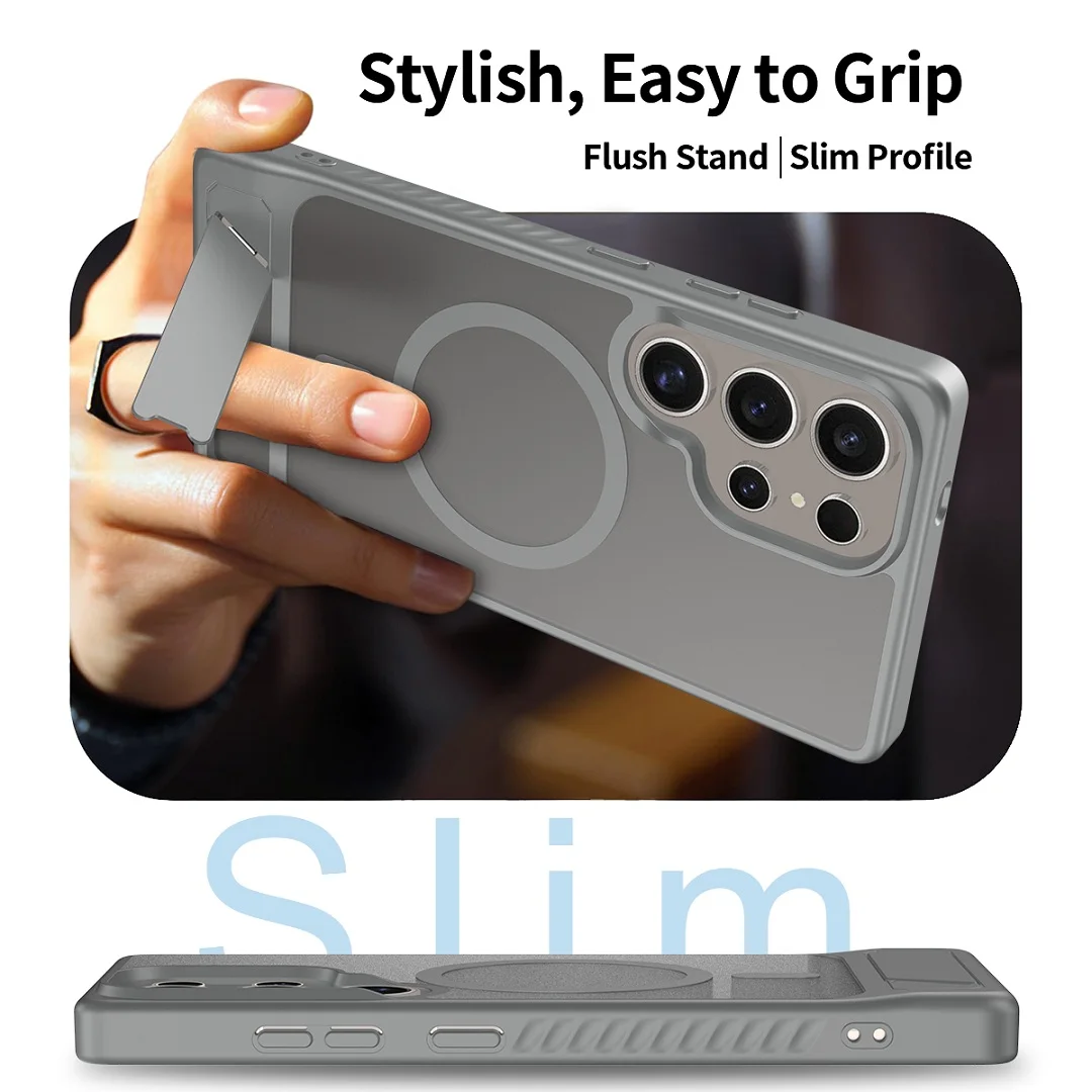 Luxury Magnetic Wireless Charging Kickstand Phone Case with Folding Holder