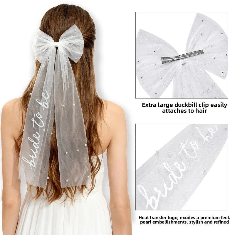 Sposa per essere velo con fiocco - addio al nubilato, eventi nuziali, design con fiocco in tulle, accessorio romantico ed elegante memorabile - immagine 2