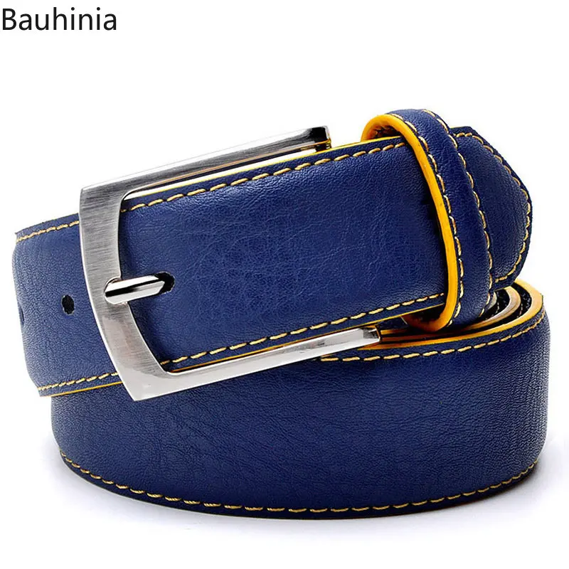 Bauhinia 100 110 120 130cm Luxury Leather Pin Buckle Belt Fashion Casual Two Layer Cowhide Men's Jeans Belt 3 8cm genuine leather belt made from top grain cowhide pure titanium slide buckle business casual fashionable belts 105 130cm