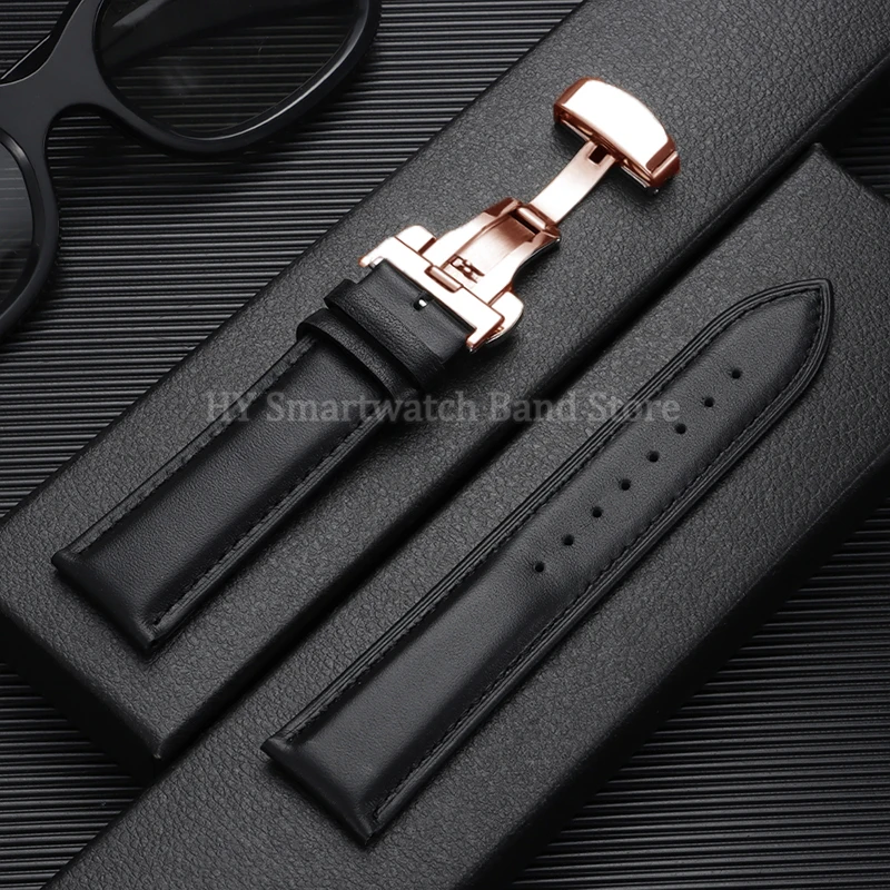 Cowhide Leather Watch Strap with Butterfly Clasp - Universal Fit
