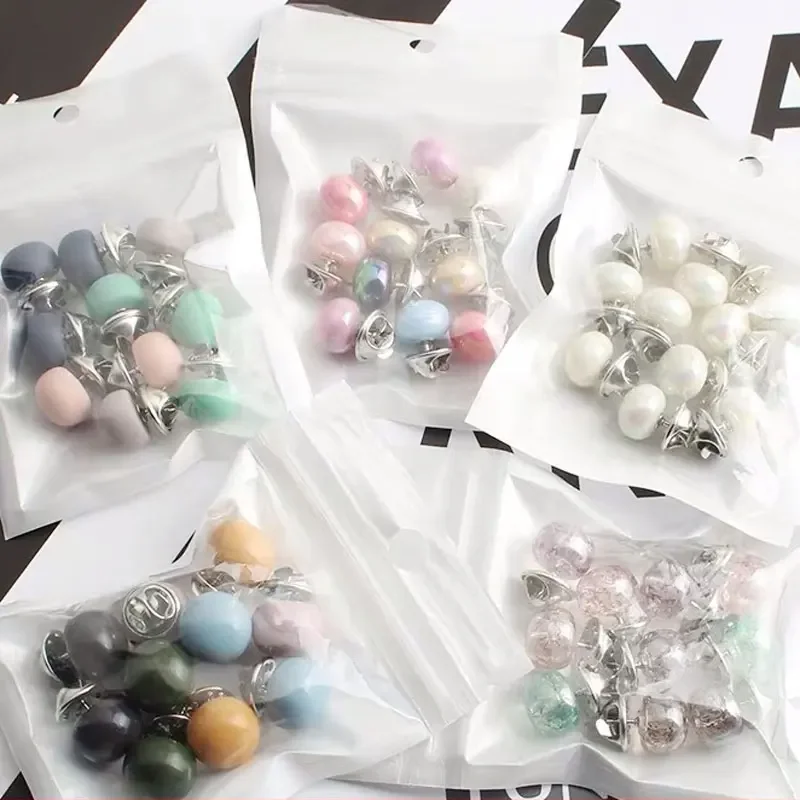 10Pcs 단추 여자 셔츠 브로치 단추 안전 진주 라인 석 브로치 단추 DIY 의류 드레스 코트 스웨터 셔츠 장식