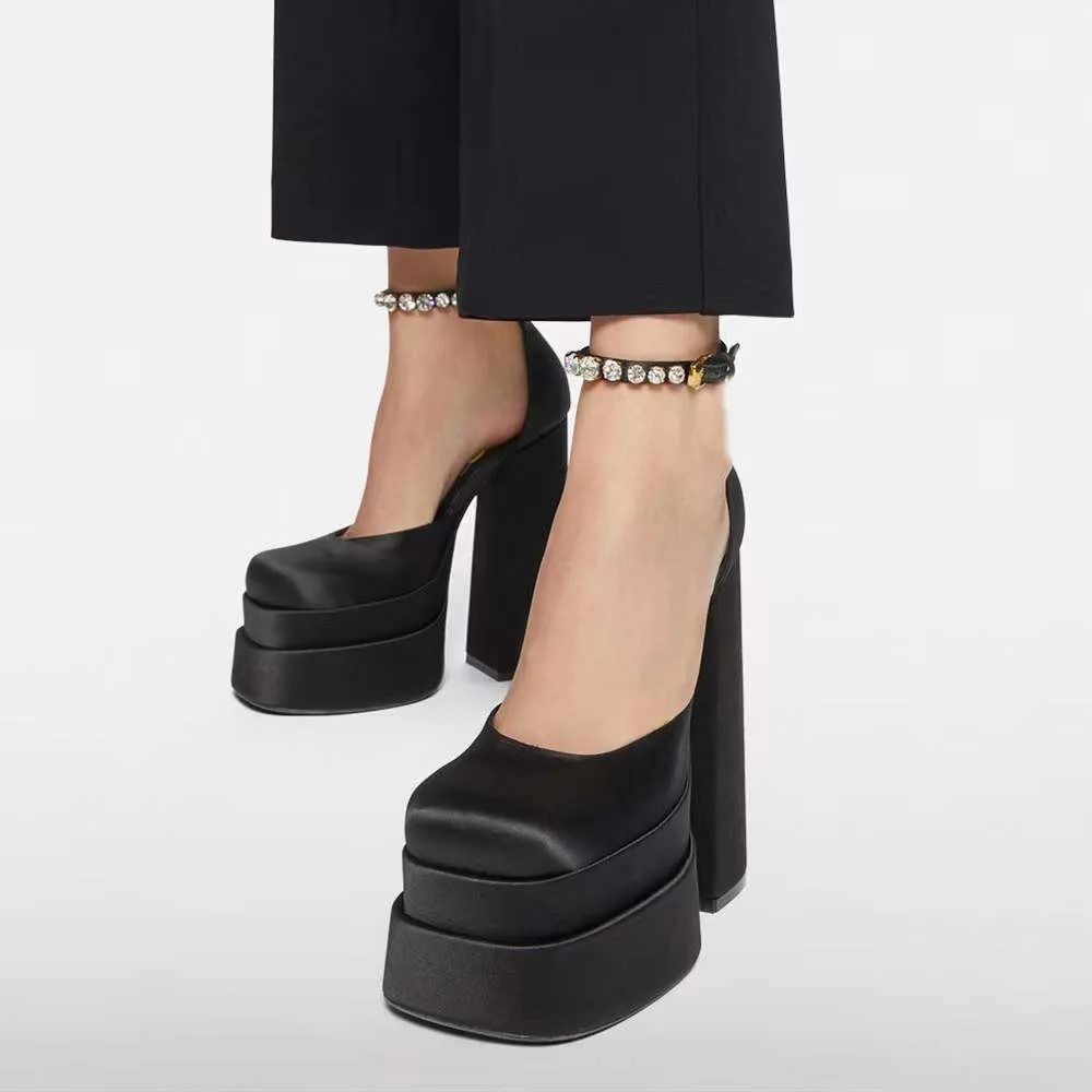 Zapatos de tacón alto y grueso con plataforma para mujer, sandalias de Stripper para fiesta, calzado Sexy para Club nocturno, 2024
