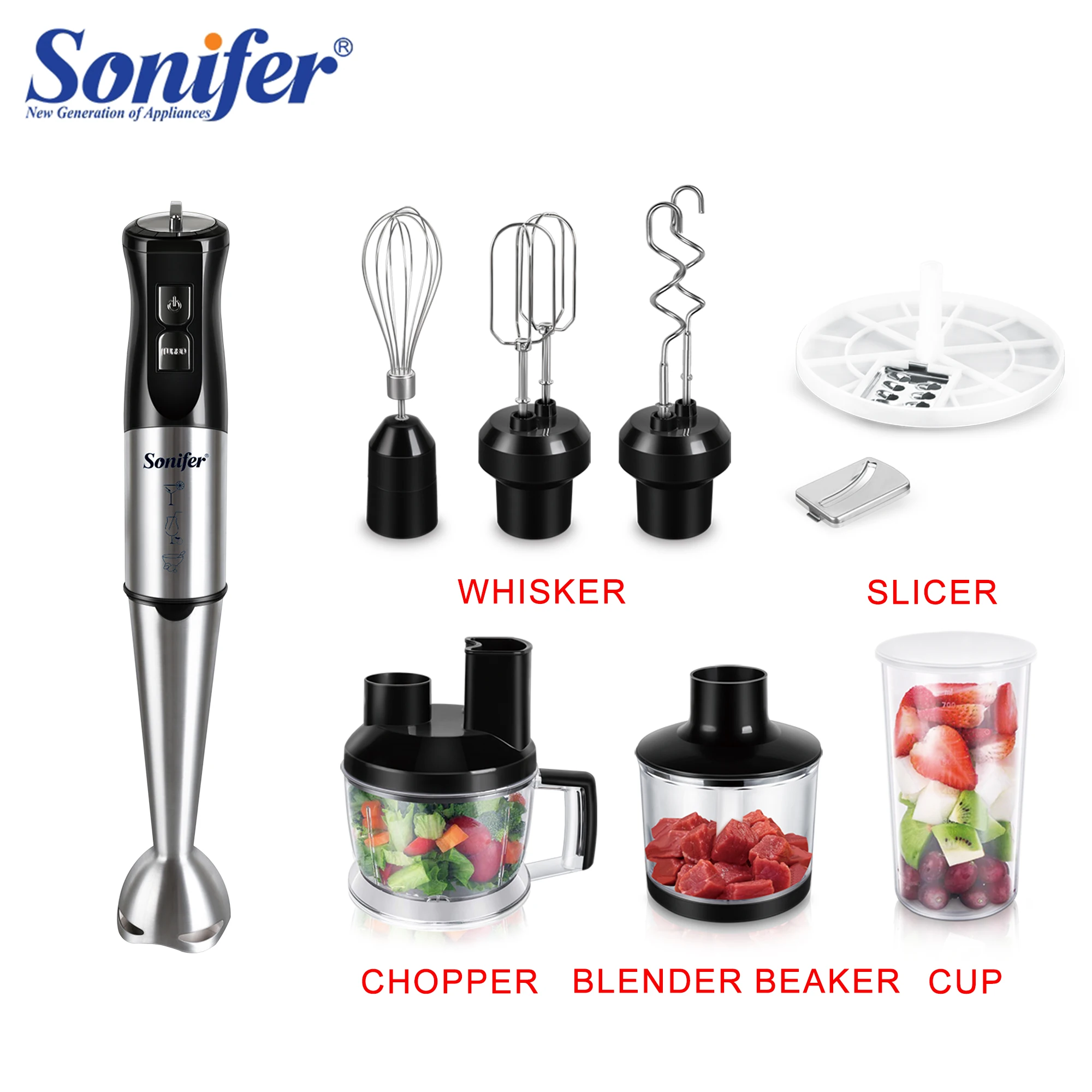 10 In 1 Multi Blender Robot Da Cucina In Acciaio Inox Tagliaverdure Tritacarne Chopper Frusta 800W Mixer Per Alimenti Spremiagrumi Sonifer