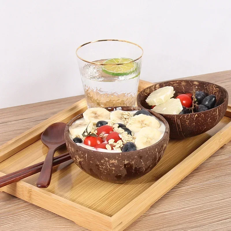 Natural Coconut Bowl Wooden Tableware Fruit Salad Noodle Rice Bowl Creative Coconut Shell Bowl Kitchen Decorative Dinnerware