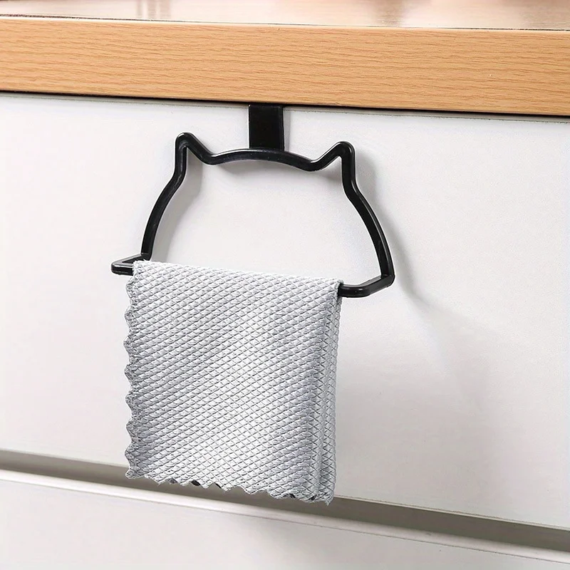 1pc Adorable Cat-Shaped Towel Holder - No-Drill, Single Rod Design for Bathroom & Kitchen - Durable Plastic Storage Rack