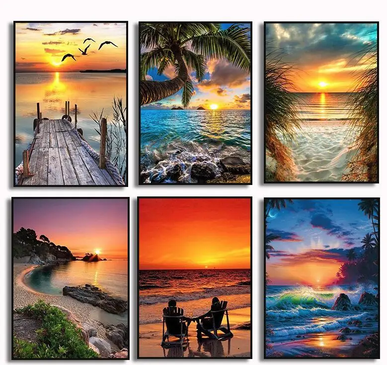 

Sunset Sea View Lovers Landscape Modern Natural Scenery Nordic Print Art Canvas Poster For Living Room Decor Home Wall Picture