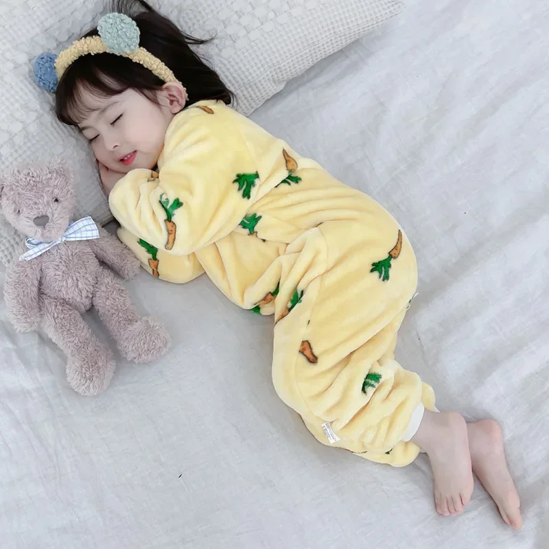 1 To 5 Years Winter Flannel Childrens Pajamas Sleeping Bags Rompers for Boys and Girls One-piece Suits for Home Wear