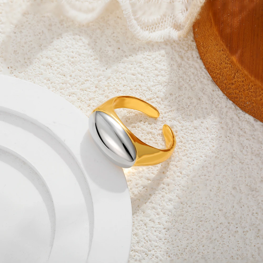 Gold&silver Two-tone Polished Dome Opening Rings Punk Hypoallergenic Rust Proof Mix Color Minimalist Ring Retro Jewelry Bijoux