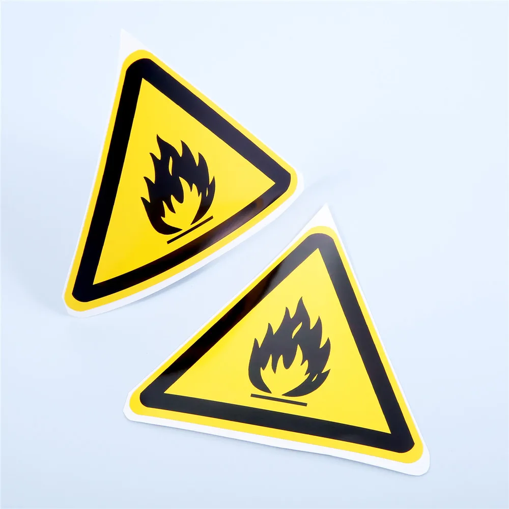 5pcs Safety Sign Sticker Flammable Pattern Dangerous Tag Oil-Proof Water-Resistant PVC Triangle Warning Label 25mm 50mm 100mm
