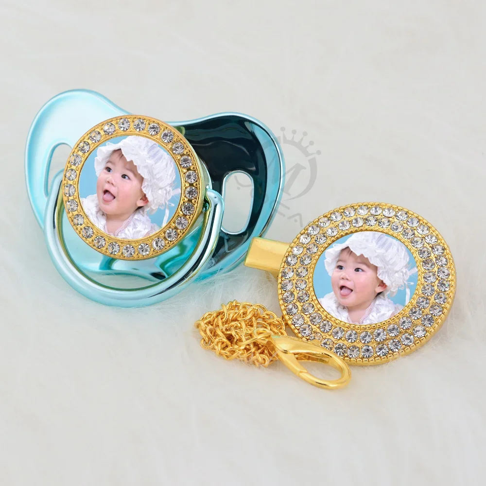 MIYOCAR custom any name photo gold bling pacifier and pacifier clip BPA free dummy bling amazing design P-P 6