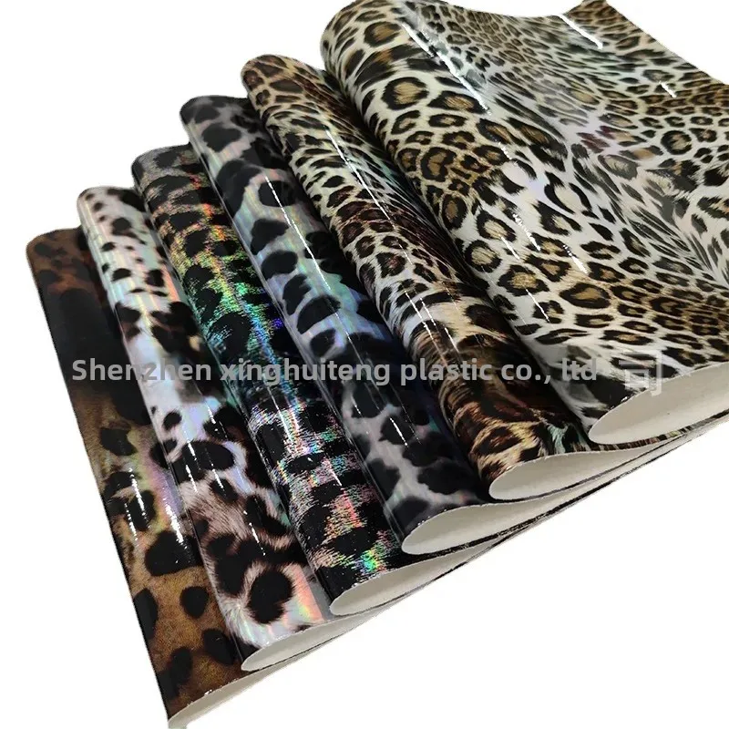 New Laser Leopard Print Leather Shiny PU Artificial Leather Women's Bag Shoe Material Fabric Hair Bottom Box Bag Material