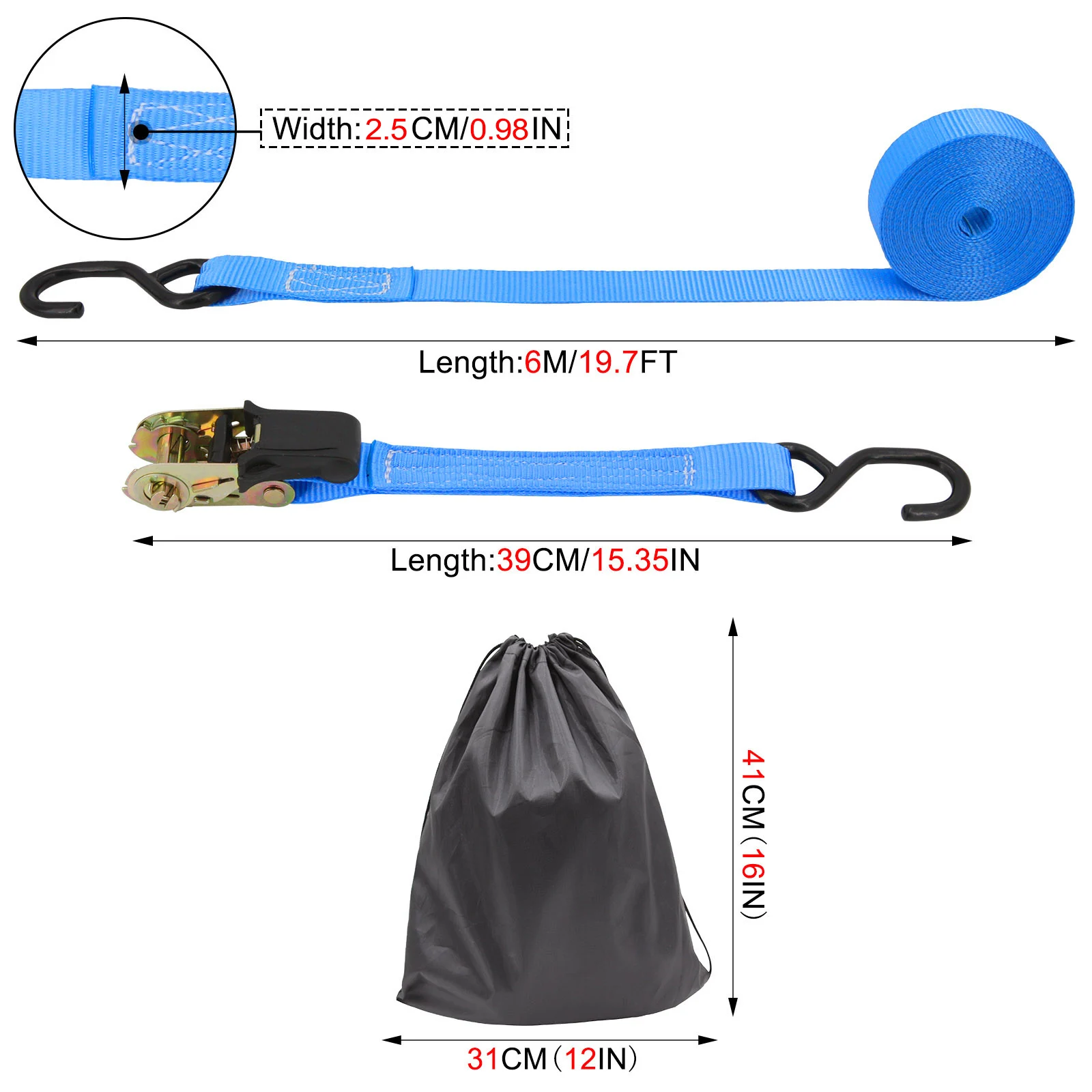 Portable Auto Luggage Lashing Strap Trailer Ratchet Tie Down Strap Hook Brake Binding Belt For Motorcycle Heavy-Duty