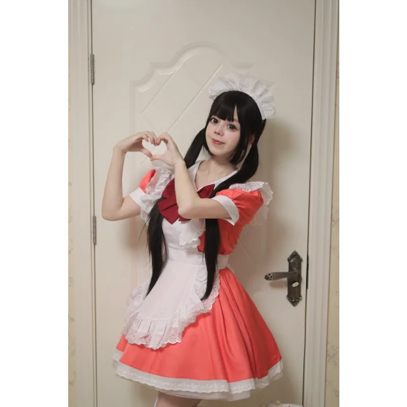 Mädchen Damen Cute Cosplay Lolita Maid Kleid mit Headband S-5XL, Schwarz/Pink/Blau/Lila/Gelb/Grün 41