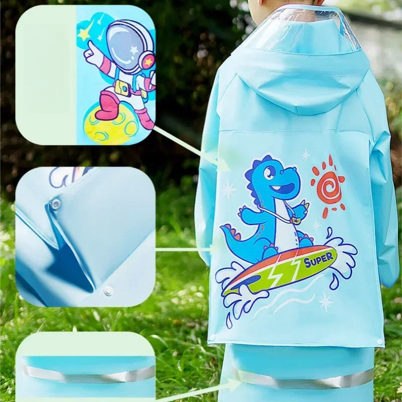Cute Kids Raincoat PVC Waterproof Children Dinosaur Unicorn Rain Poncho Rain Coat Jacket With Backpack Position Student RainWear