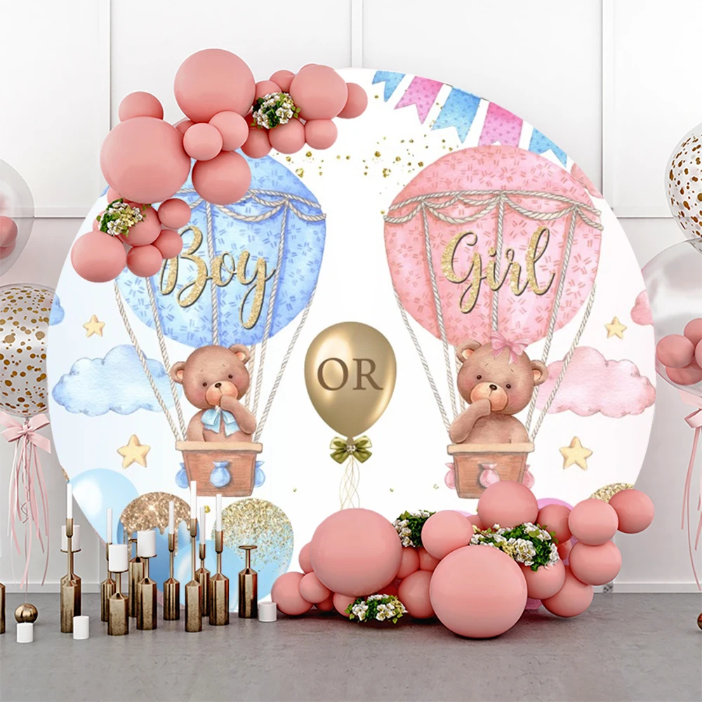 Photo Backdrop Newborn Gender Reveal Party Boy Or Girl Baby Shower Round Balloon Circle