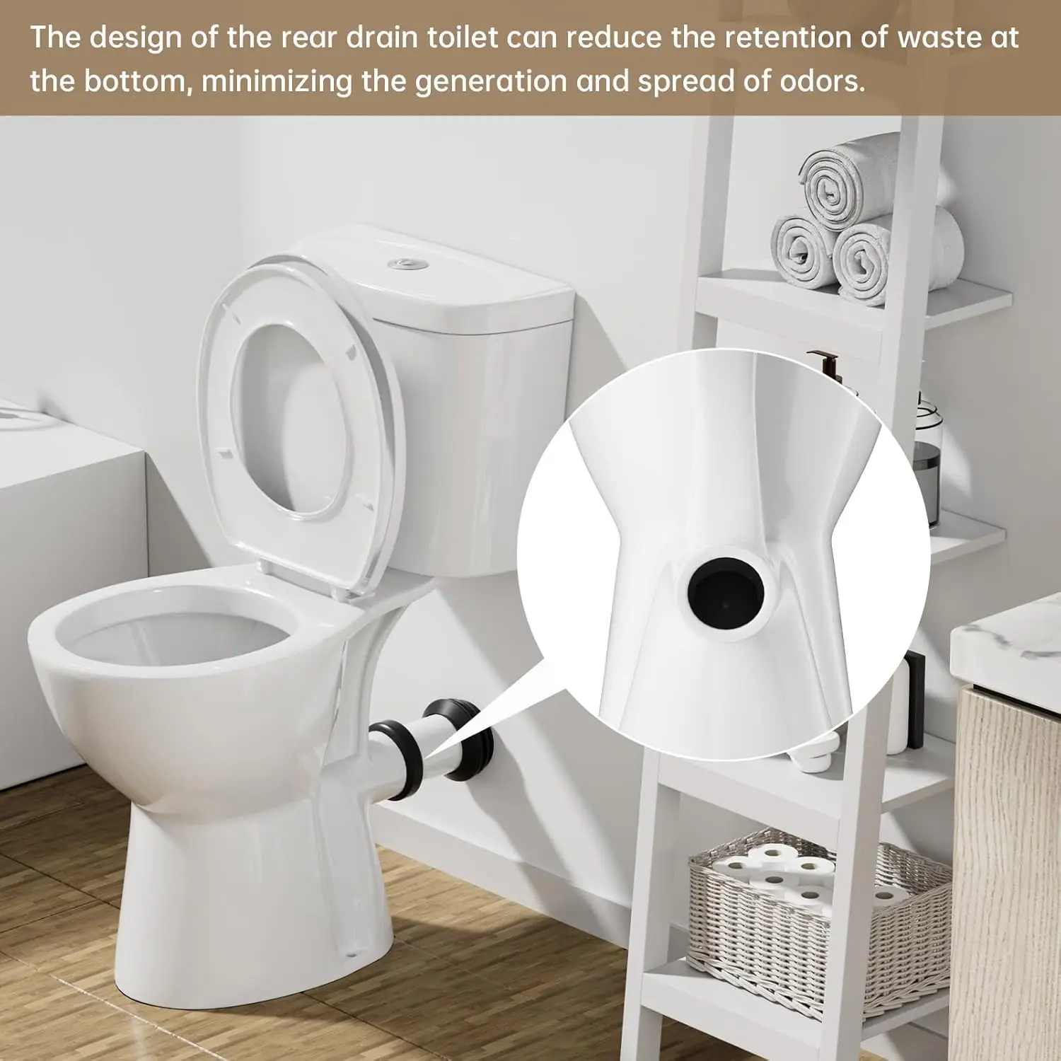 Rear Outlet Toilet With 19 Inch Tall Toilet Bowl & Tank, High Toilets For Seniors With Rear Discharge-Includes Extension Pipe 4