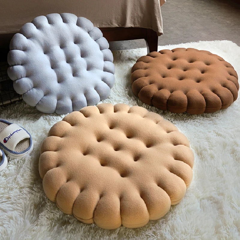 Simulation Round Cookies Plush Pillow Soft Thicken Square Biscuit Seat Cushion Short Plush Toy Floor Pad Mat Home Decor Gift