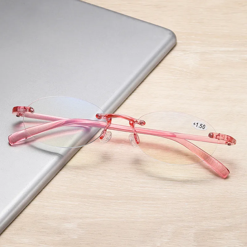 

Flexible Pink Oval Women Reading Glasses Anti-blue Rimless Magnifier Ultralight Reader Computer Eyewear