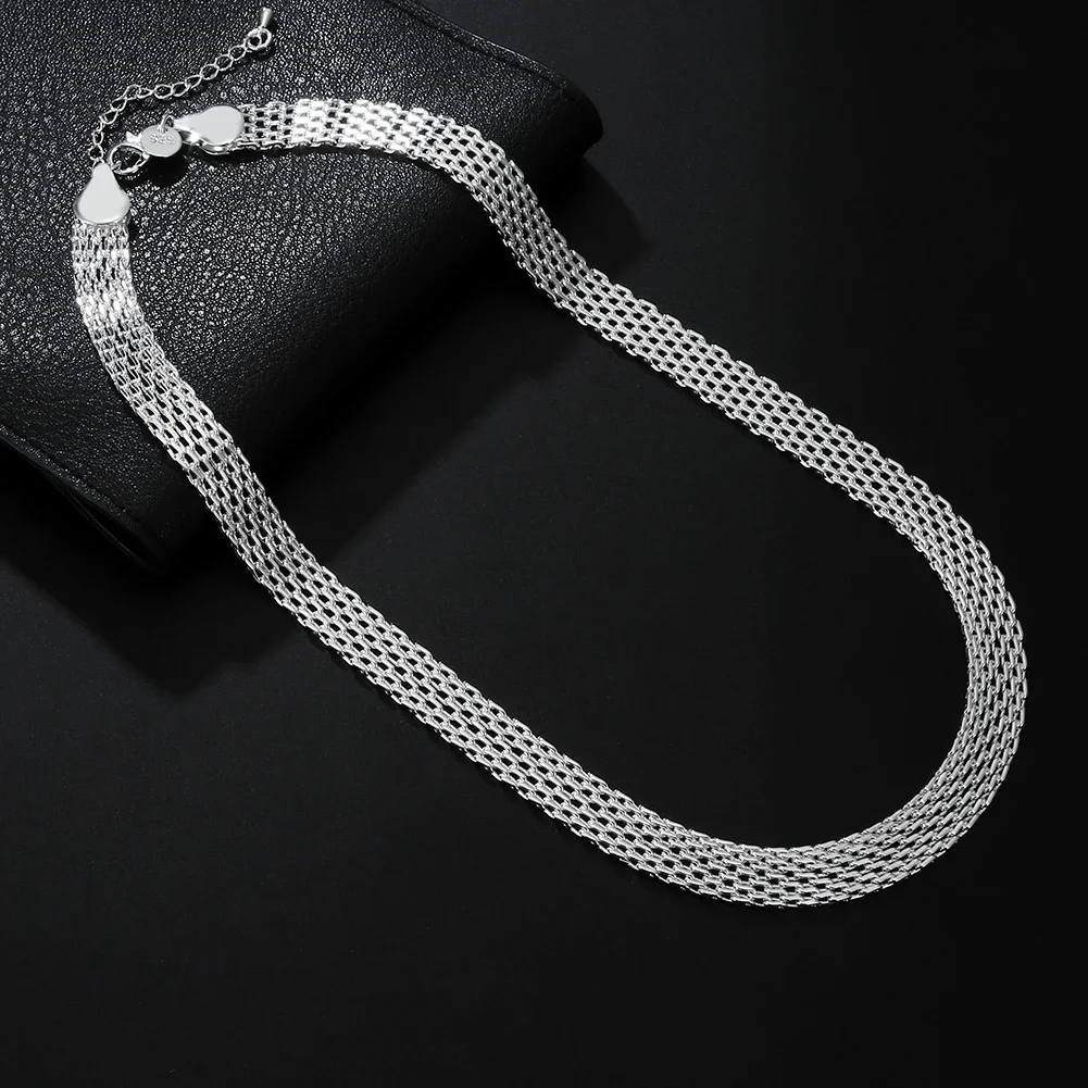 

JewelryTop Fine 925 Sterling Silver 1cm Width Net Chain Necklace for Women Jewelry Fashion Designer Wedding Engagement Gifts