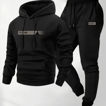 Alternative view of The 2026 new men's two-piece casual long-sleeved hooded sports shirt and sports pants set is suitable for wearing in autumn