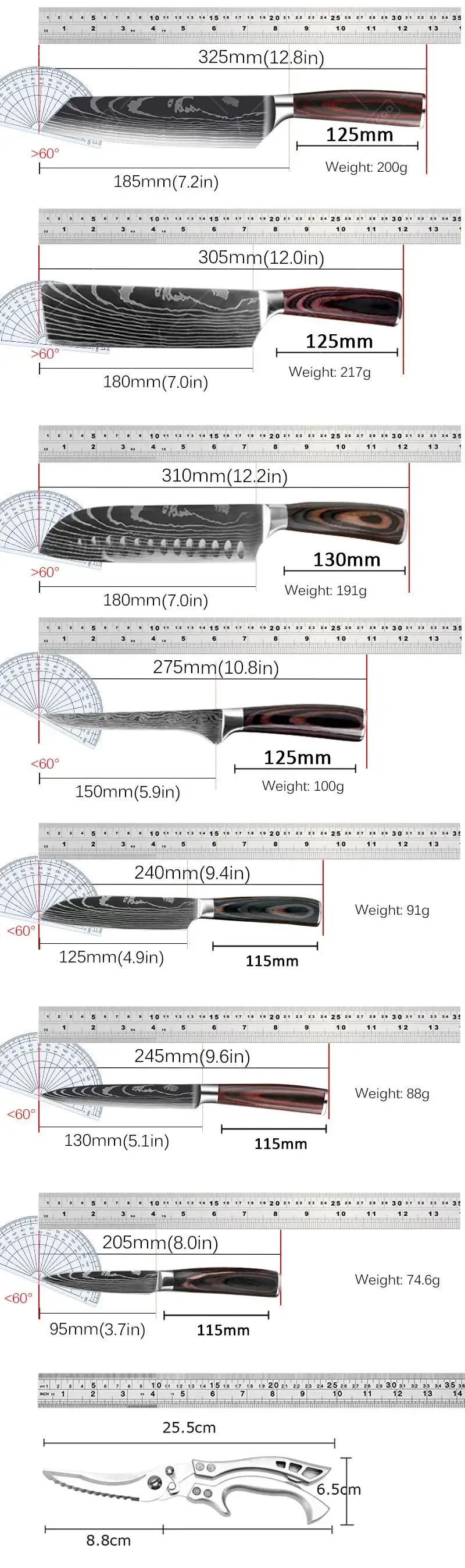 Kitchen Knives WXCOO Japanese Kitchen Knives High Carbon Steel Knife Set Meat Cleaver Boning Knife Santoku Butcher Carving with Sheath
