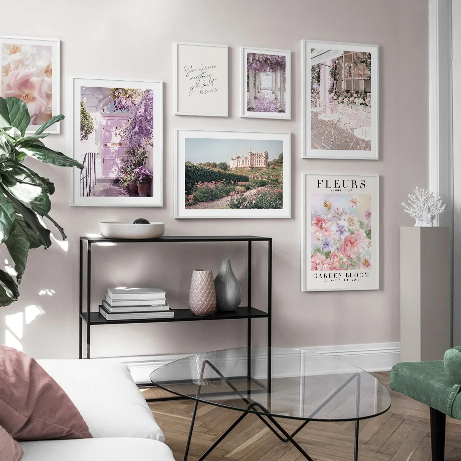Glicine Purple Door Garden Bloom Soft Pink Rose Cafe Wall Art Print Canvas Painting Poster Immagini A Parete Soggiorno Home Decor