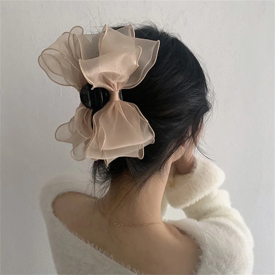 New Korea fashion Tulle Big Bow Hair Claw Clips for Women pink Black Bowknot Hair Clamp Hairpin Headdress Accessories wholesale