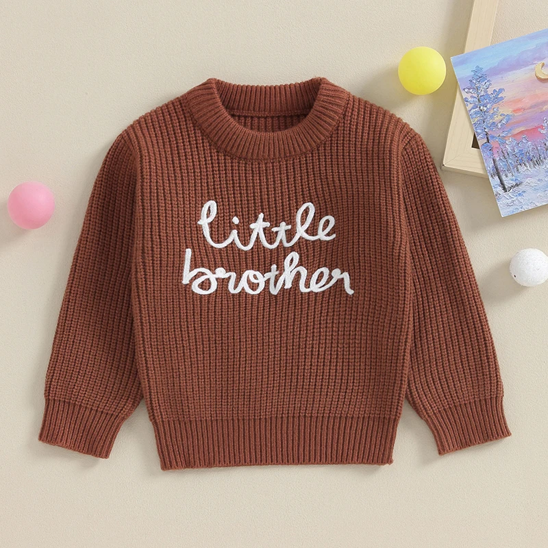 

Свитер С Вышивкой Букв для маленьких мальчиков, пуловеры с круглым вырезом и длинным рукавом, осенняя одежда для малышей, джемперы, топы