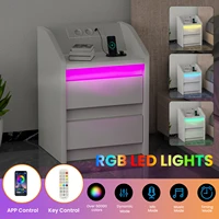 Прикроватная тумбочка со светодиодной подсветкой, прикроватная тумбочка с зарядной станцией и 2 ящиками для хранения, прикроватная тумбочка со светодиодной подсветкой для спальни — изображение 4