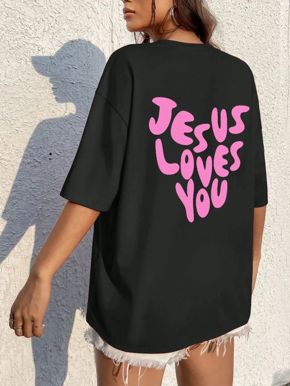 

Jesus Loves Me Letter Prints T-Shirts For Women Fashion O-Neck Cotton Tees Tops Casual Loose Soft Short Sleeve Female Clothing
