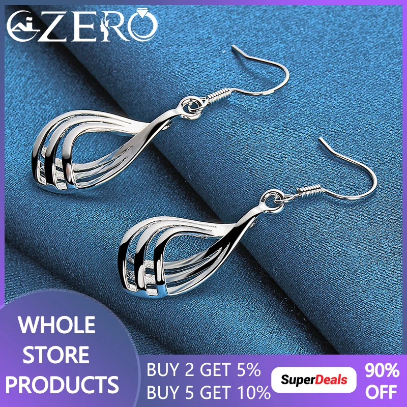 

ALIZERO 925 Sterling Silver Twist Wavy Line Drop Earrings For Women Lady Charm Wedding Fashion Party Jewelry Birthday Gifts