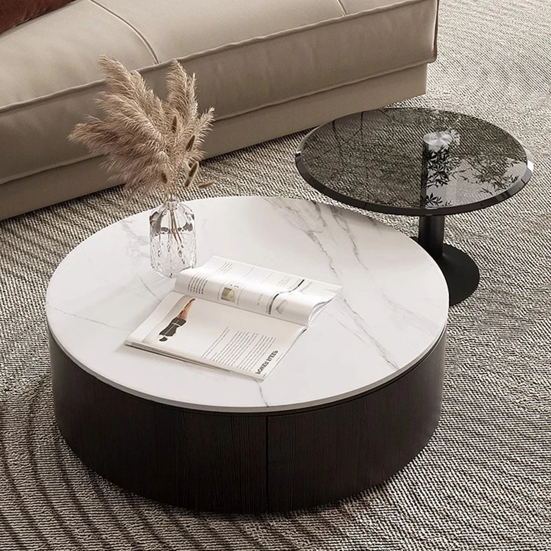 

Round Mobile Coffee Tables Living Room Desk Luxury Floor Vanity White Hall Nightstand Muebles Para El Hogar Modern Furniture