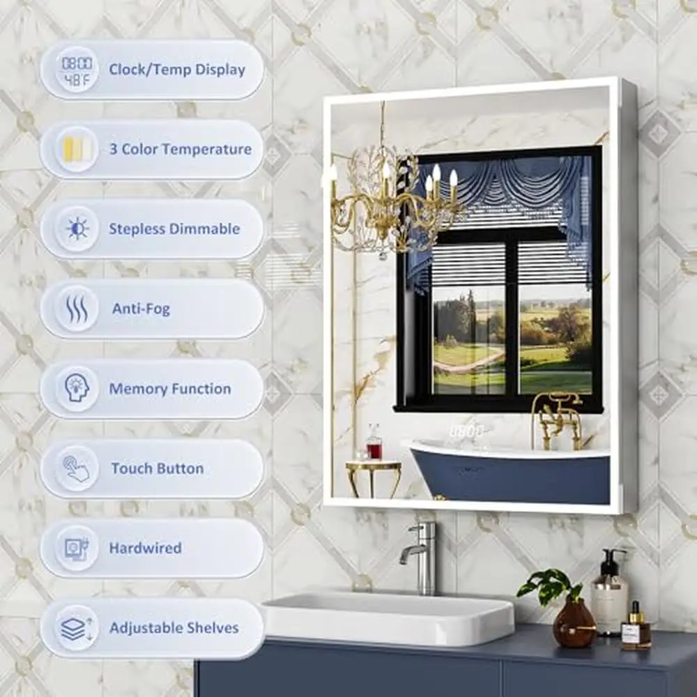 Aluminum Glass Medicine Cabinet with Lights Surface Recessed Cabinet
