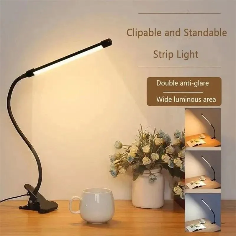 LED Adjustable Table Lamp USB 3 Colors Eye Protection Study Night Lamps Clip On Dimmable for Home Office  Reading Led Desk Lamps - 2