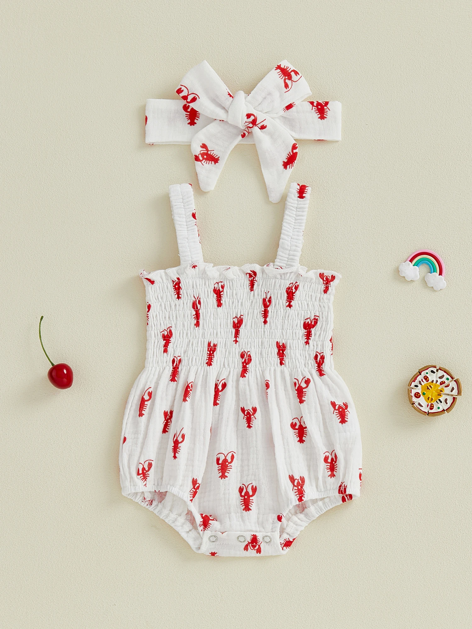 Adorable Toddler Boys Dinosaur Patterned Romper Stylish Sleeveless Smocked Jumpsuit with Matching Hat and Socks