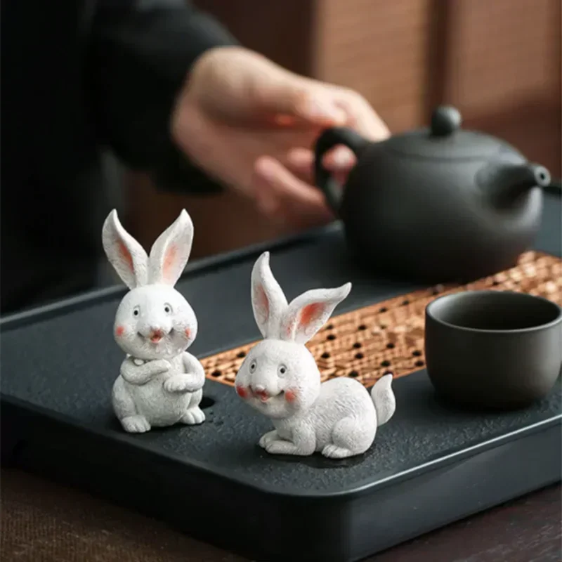 Creative Resin Color-changing Tea Pet Cute Rabbit Model Ornaments Tea Figurine Animal Decoration Set Decors Accessories