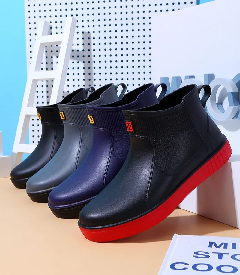 Men's Thick Platform PVC Rain Boots, Waterproof & Non-Slip, For Work & Students_voghion.com